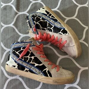 Golden Goose GGDB Slide Women's High-Top Sequin Star Sneakers Animalier-silver